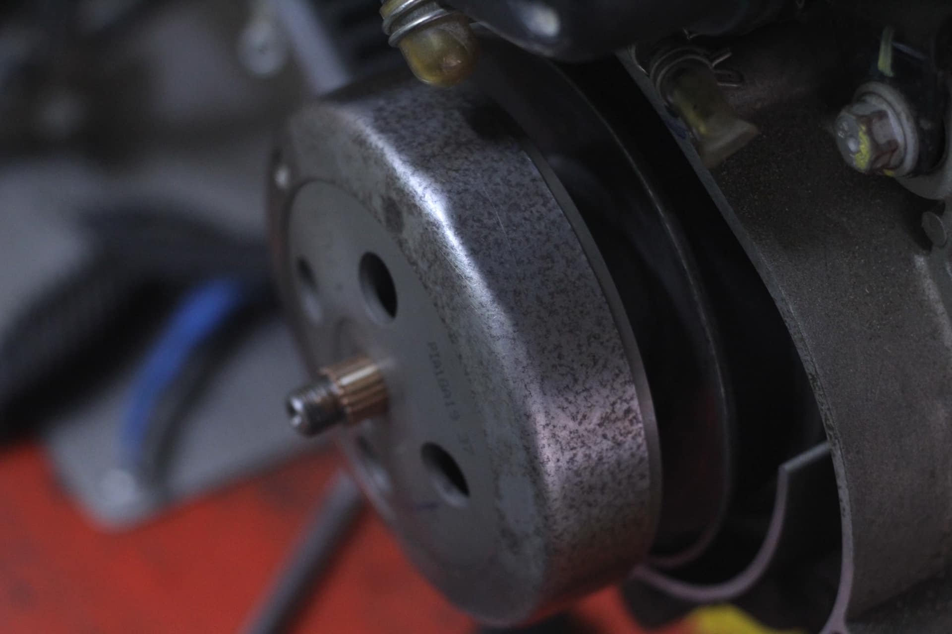 A Vespa variator on the bench in the Vespagiri workshop